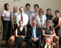 Christy Ludlow is pictured with the staff of the Laryngeal and Speech Section, National Institute of Neurological Disorders and Stroke, NIH.