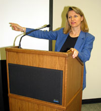 Gloria Stables presents her research synthesis to colleagues