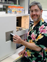 Jack Simpson performs surface plasmon resonance spectroscopy (Biacore) analysis to study molecule binding.