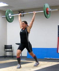 Jennifer competes in an Olympic weightlifting event at the Keystone State Games. 