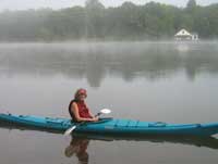 Karen is pictured in a sea kayak on Lake Anna in Virginia, where she went on vacation.